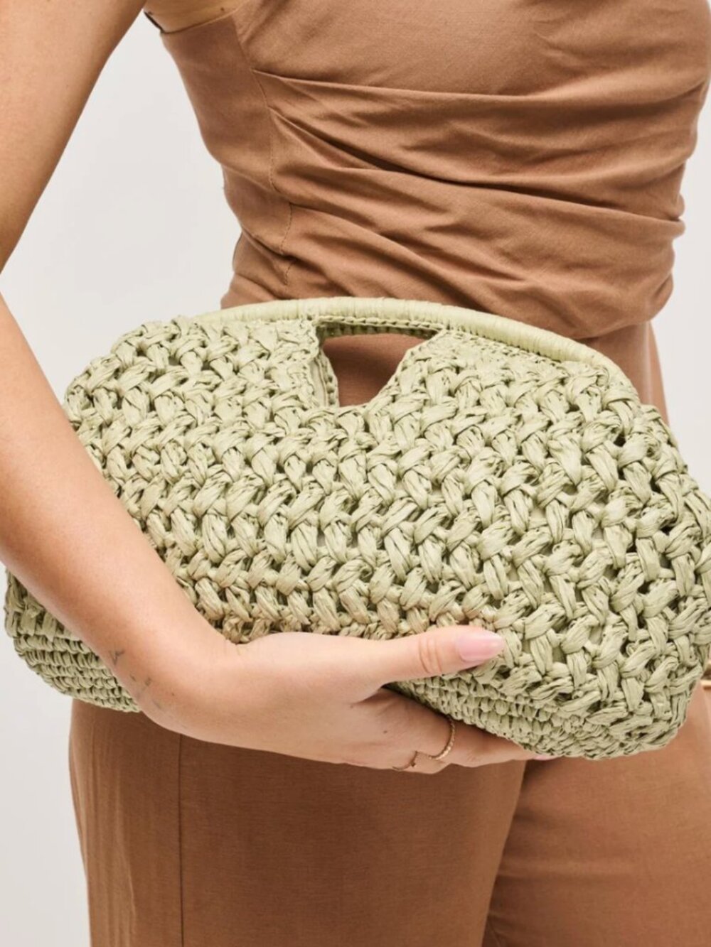 NEW Sage Abigail Straw Crossbody/Clutch Bag With Chain Strap